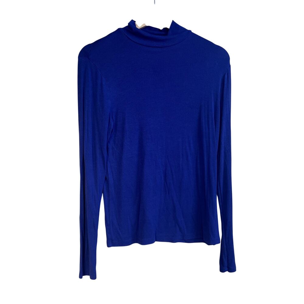 a new day royal blue ribbed turtleneck sweater top women's medium soft modal‎